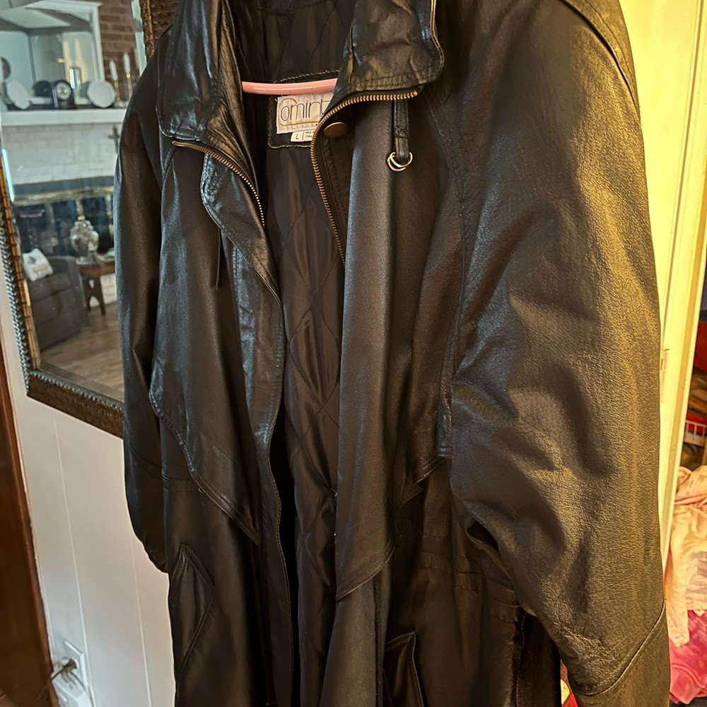 Black large leather jacket size L